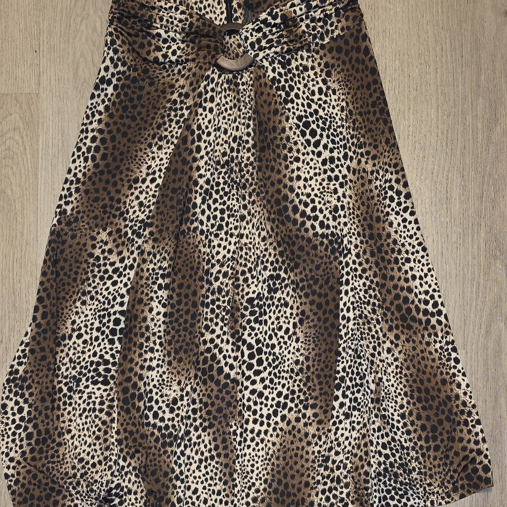 Lapis Brown and Black Leopard Maxi Skirt
